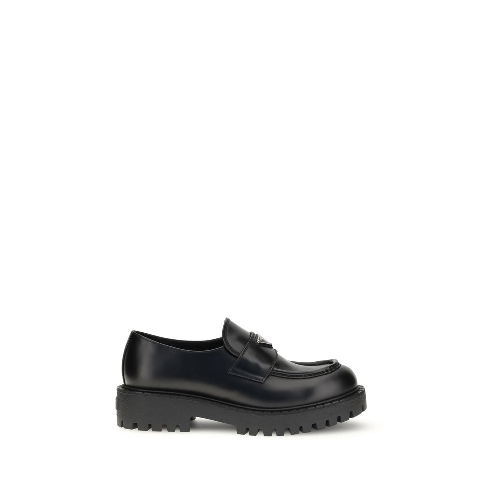 Prada Black Calf Leather Bos Taurus Slip-On Loafers