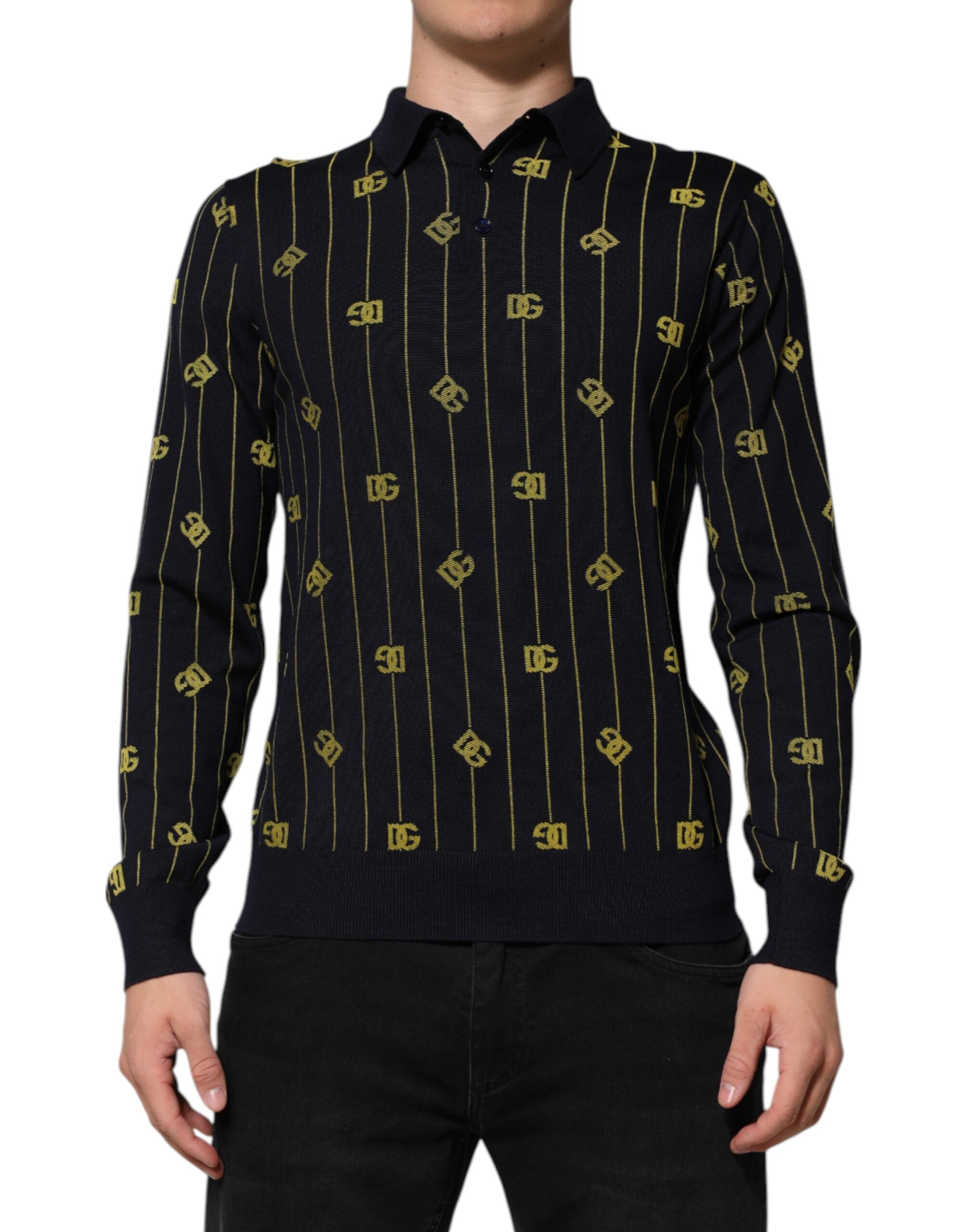 Black Logo Jacquard Knitted Polo Shirt T-shirt
