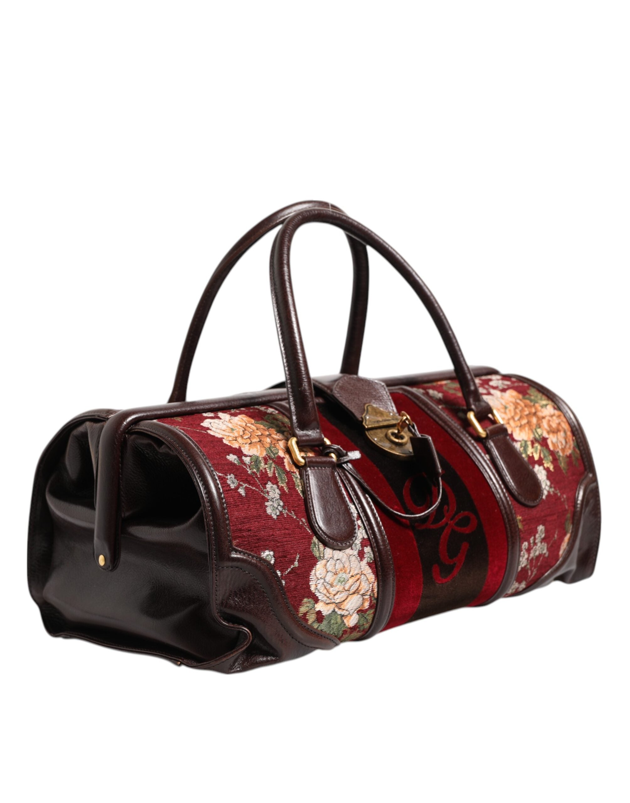 Multicolor Leather Jacquard Velvet Travel Duffle Bag