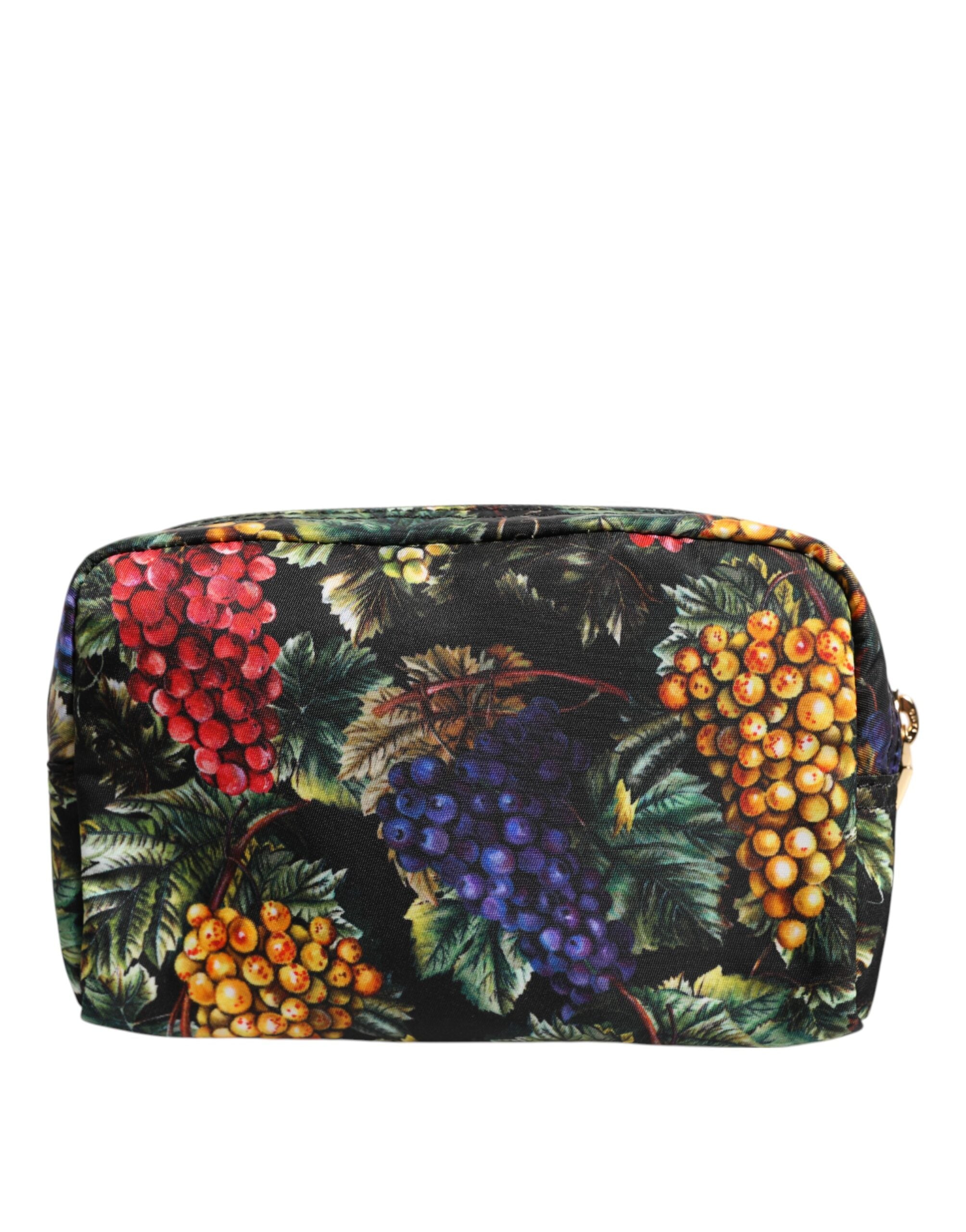 Multicolor Grape Print Clutch Logo Plaque Pouch Bag