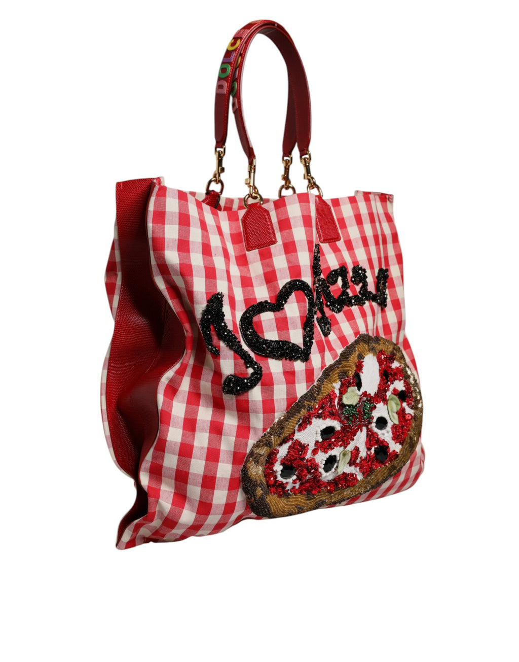 Red I Love Pizza Rhinestone Embellished Tote Bag