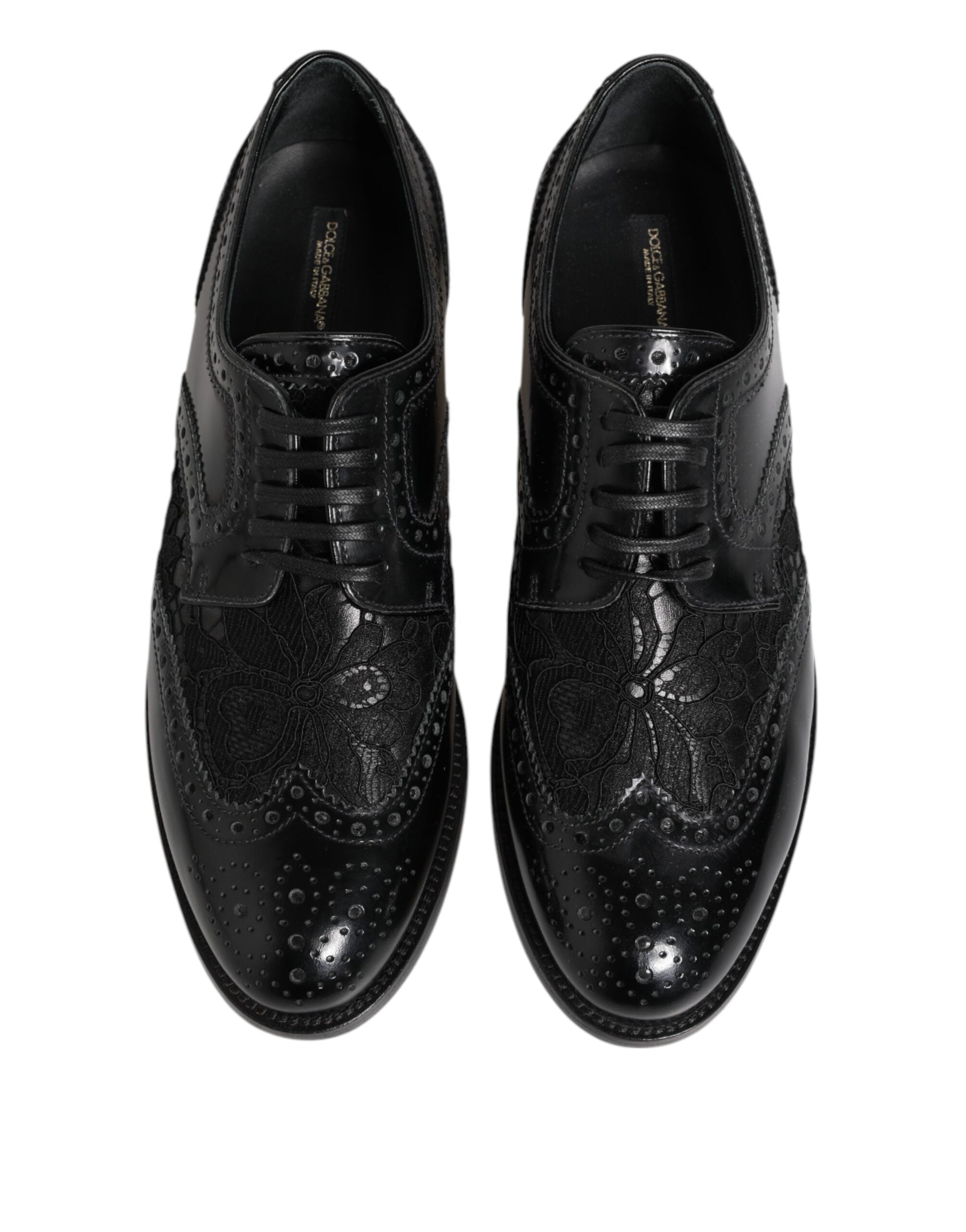 Black Leather Floral Lace Dress Formal  Shoes