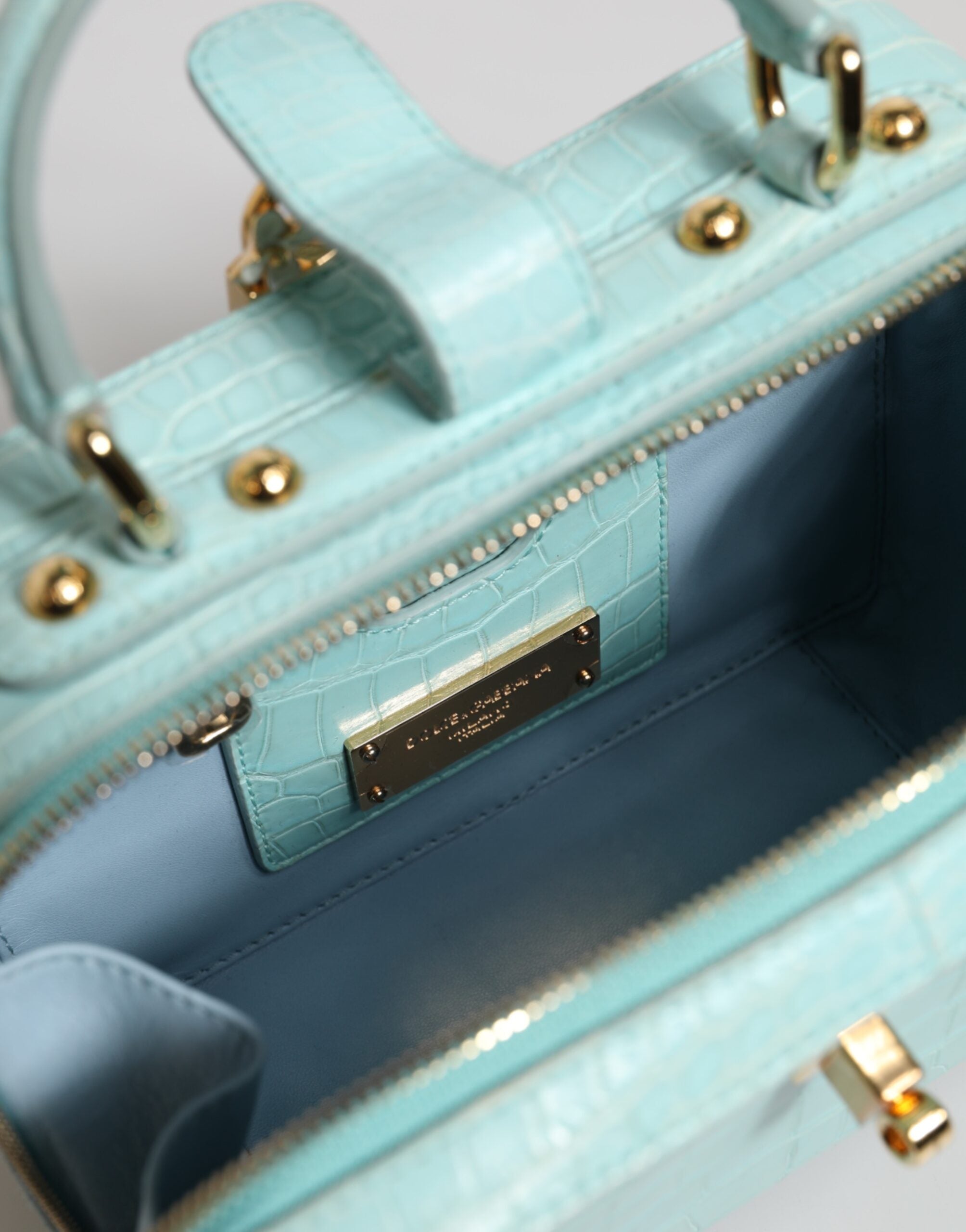 Mint Green Embossed Leather Padlock Shoulder Bag
