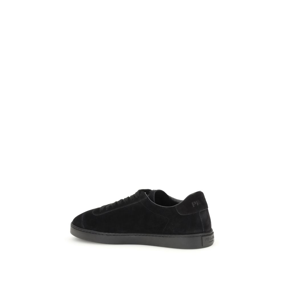 Prada Black Calf Leather Bos Taurus Low Top Sneakers