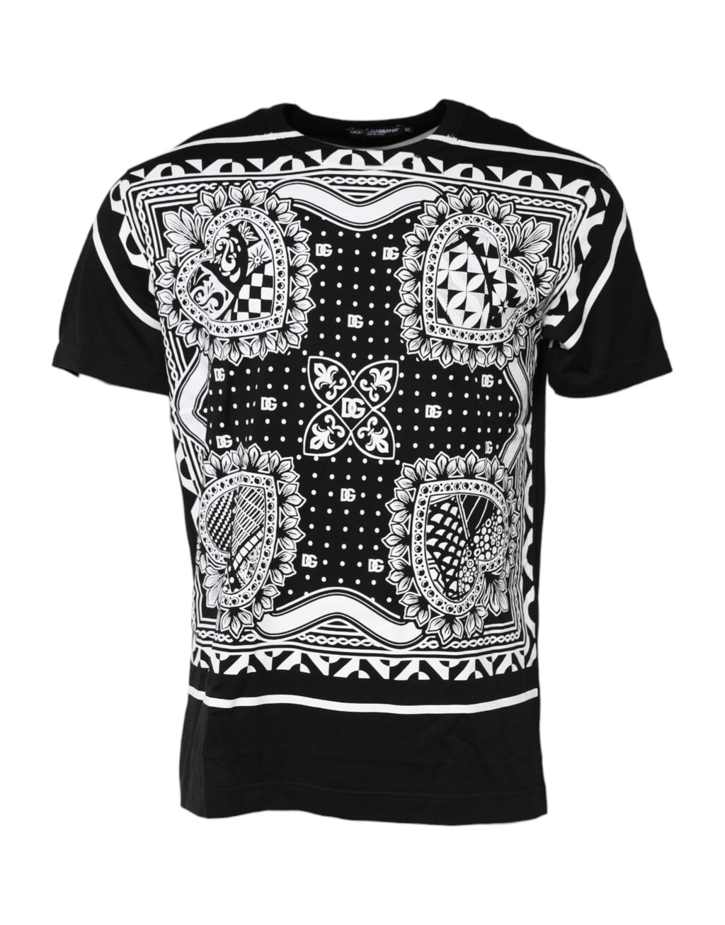 Black Bandana Print Cotton Crew Neck T-shirt