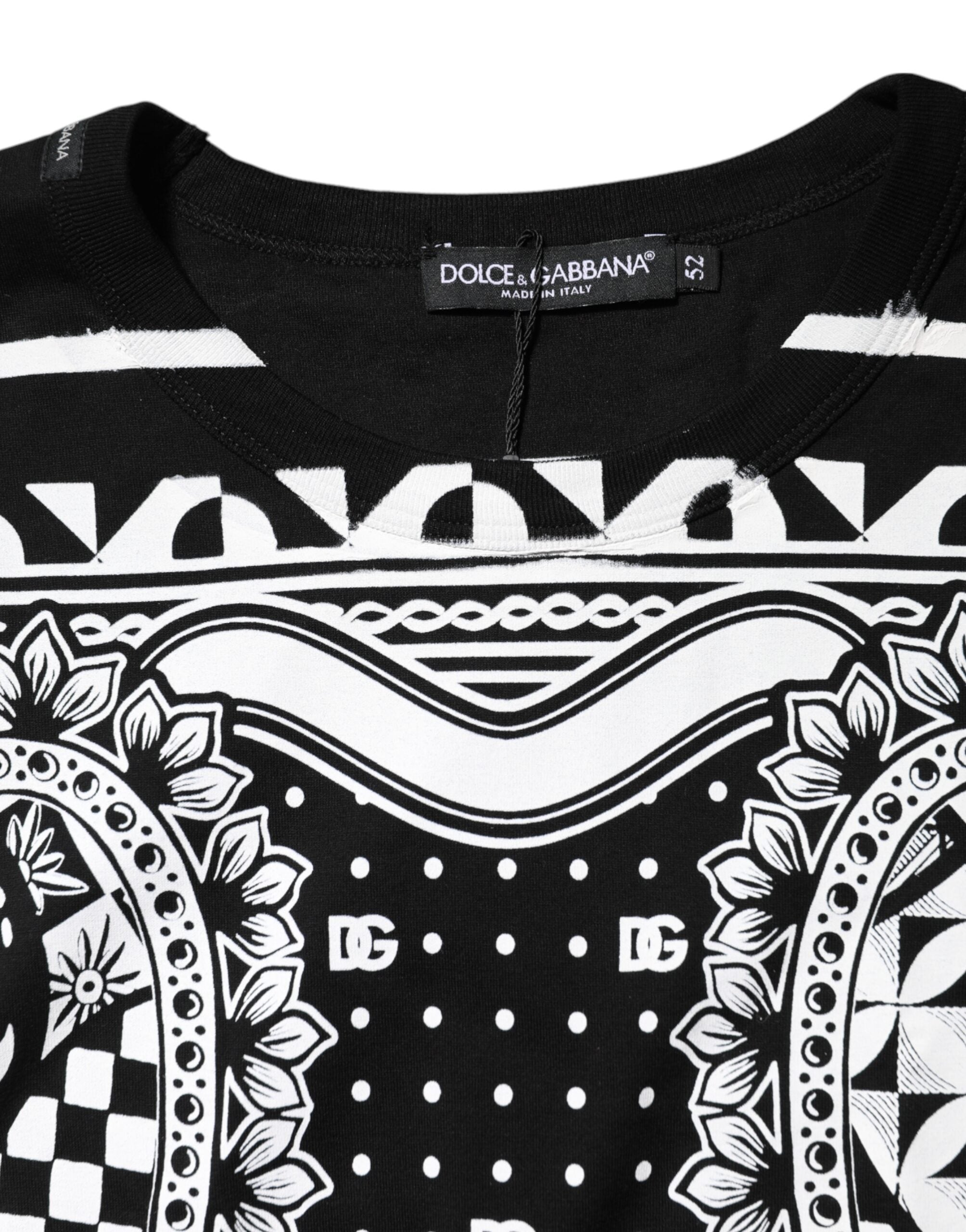 Black Bandana Print Cotton Crew Neck T-shirt
