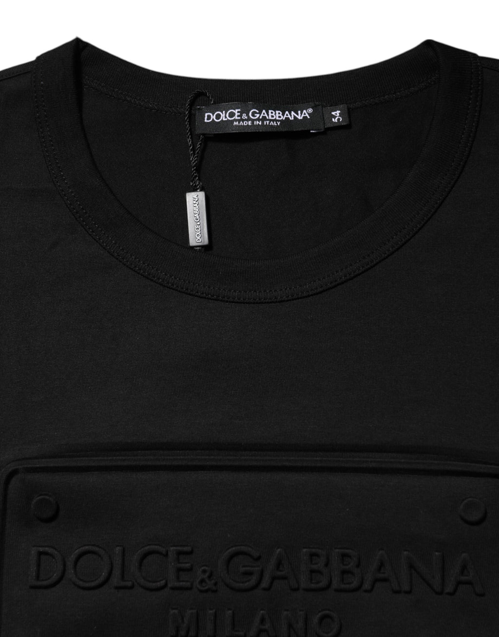 Black Embossed Logo Cotton Crew Neck T-shirt