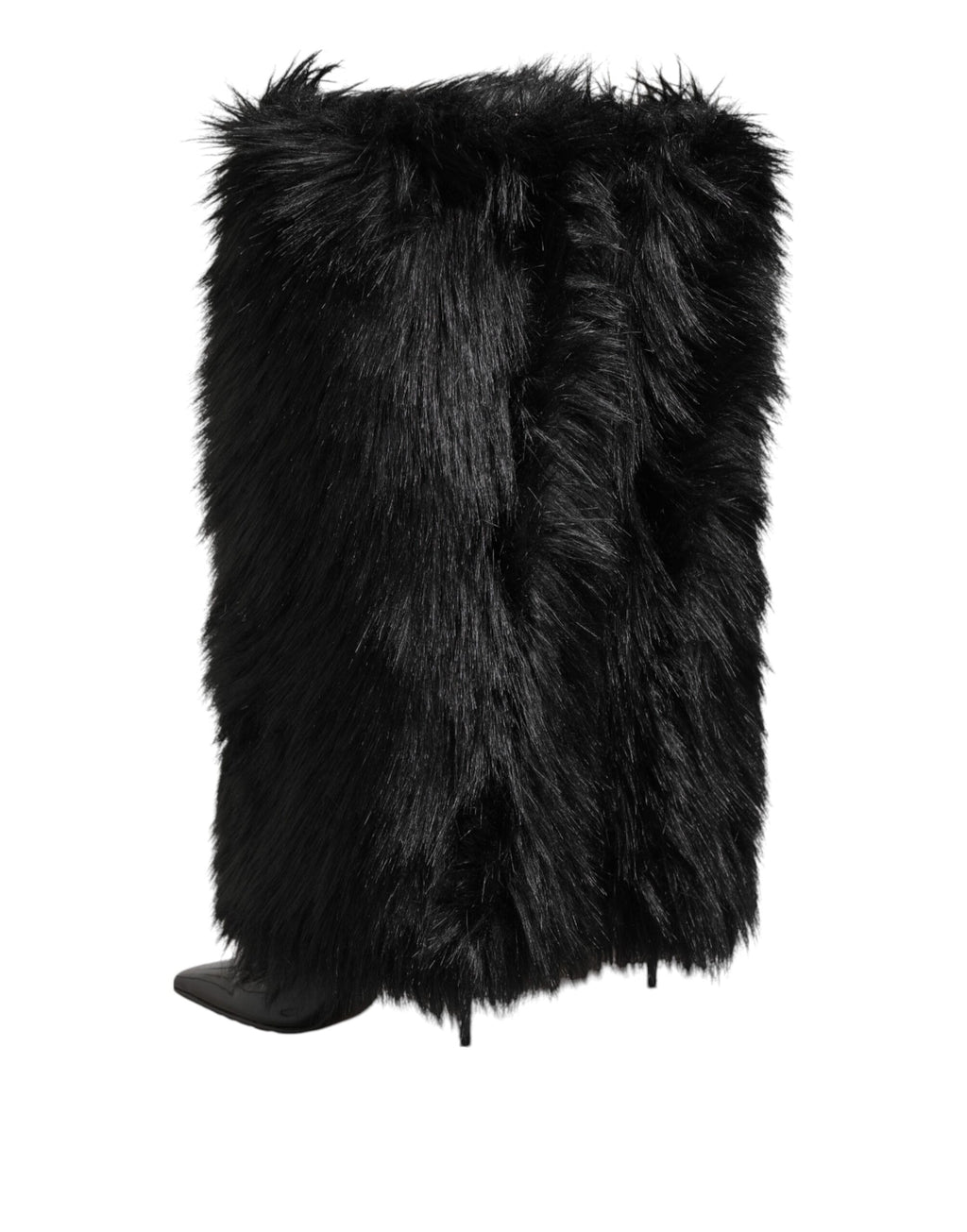Black Faux Fur Pointed Knee High Stiletto Boots Shoes