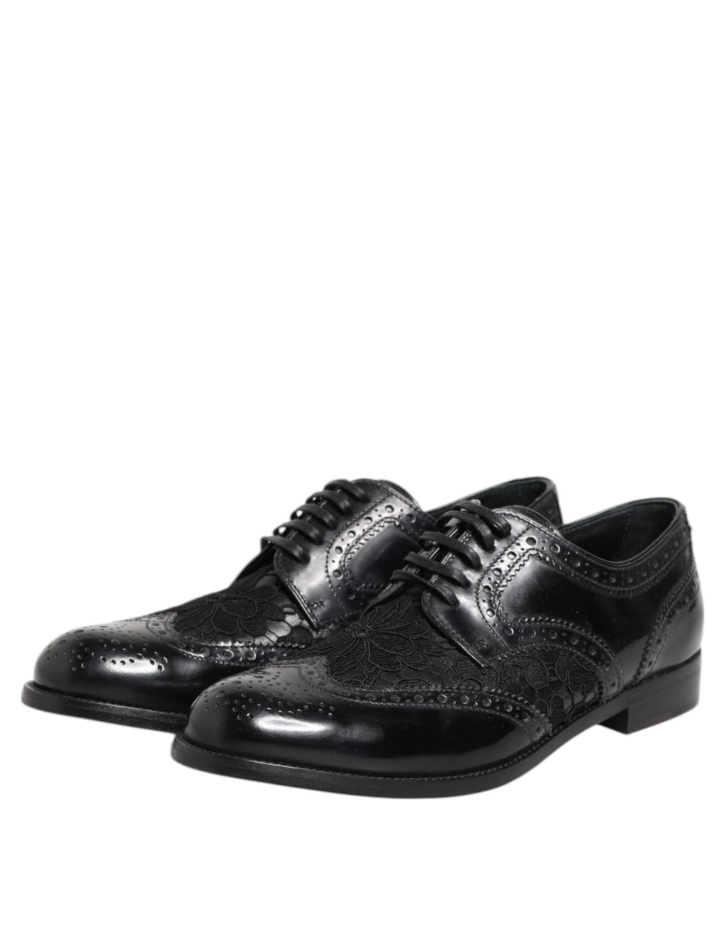 Black Leather Floral Lace Dress Formal Shoes