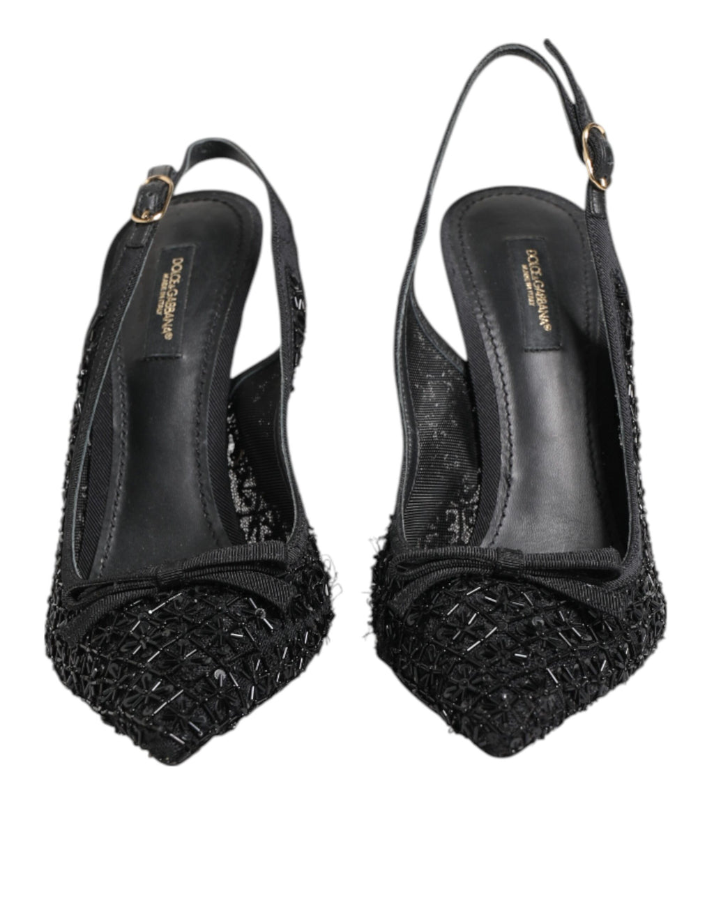 Black Tulle Ricamo Heels Slingbacks Shoes