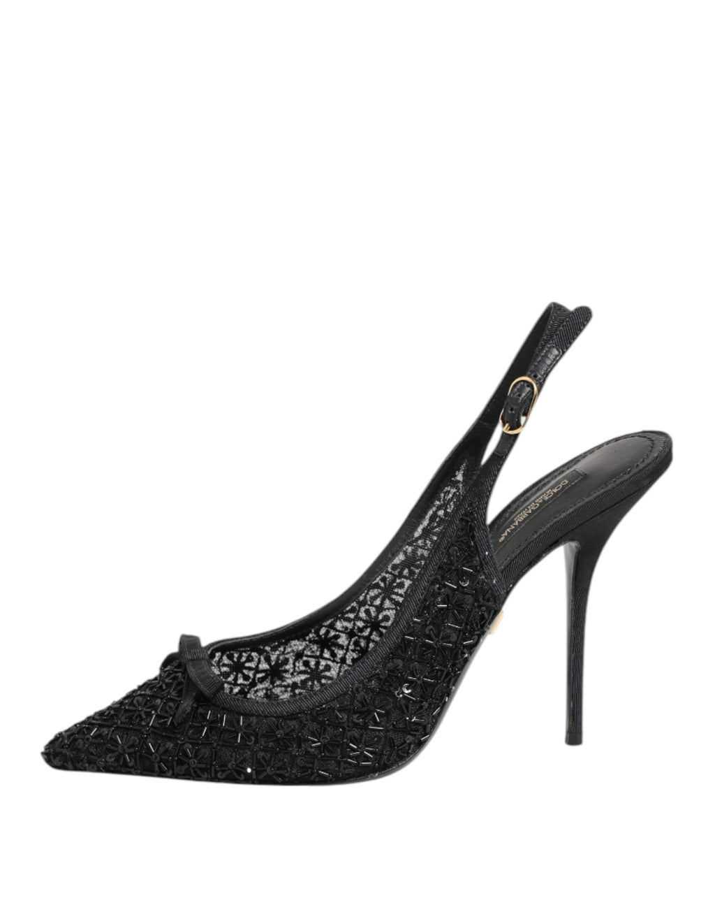 Black Tulle Ricamo Heels Slingbacks Shoes