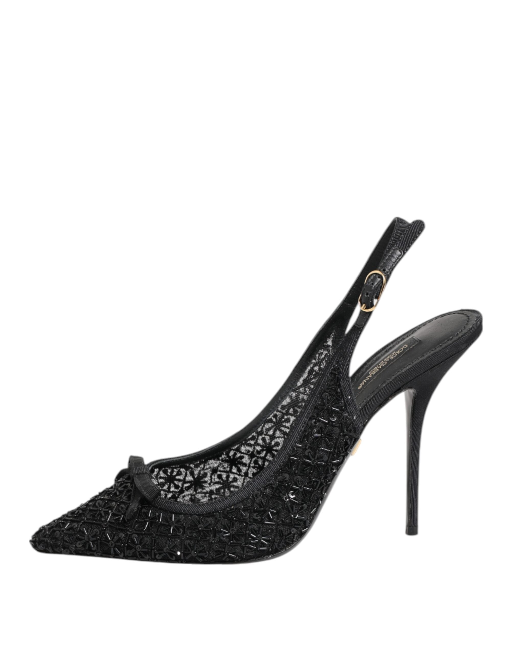 Black Tulle Ricamo Heels Slingbacks Shoes