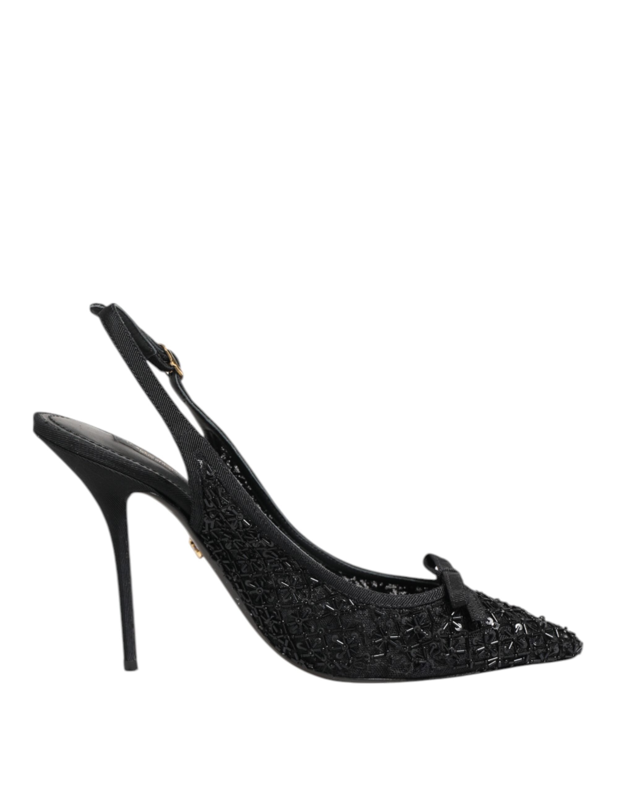 Black Tulle Ricamo Heels Slingbacks Shoes