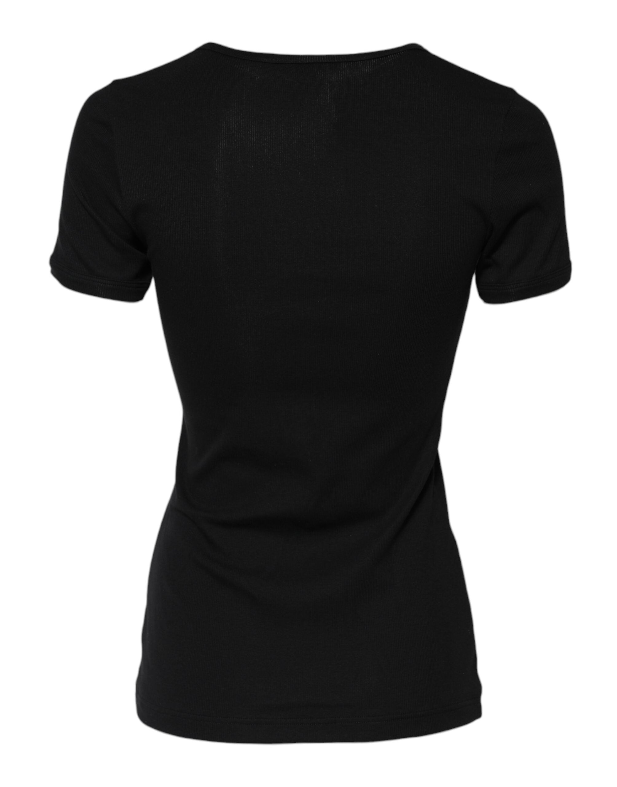 Black Cotton Henley Short Sleeves Top T-shirt