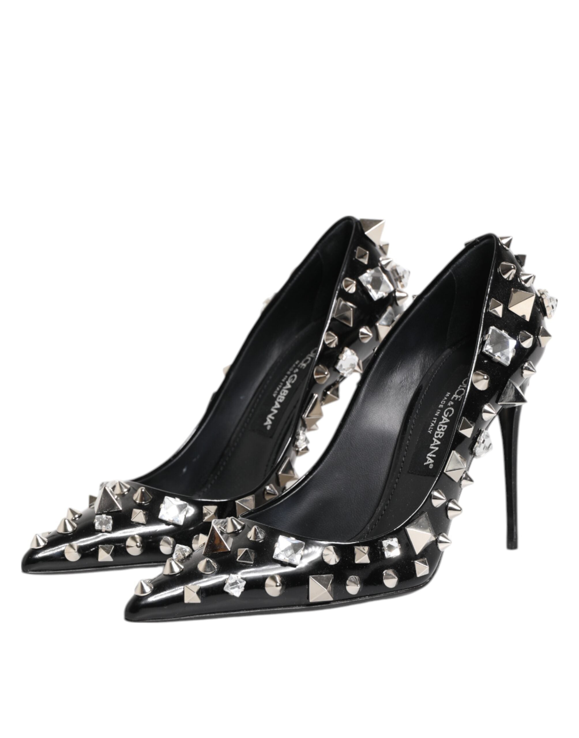 Black Crystals Studs Stiletto Pumps Shoes