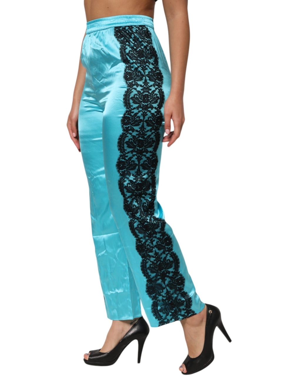 Blue Silk Garterized Straight Women Pajama Pants