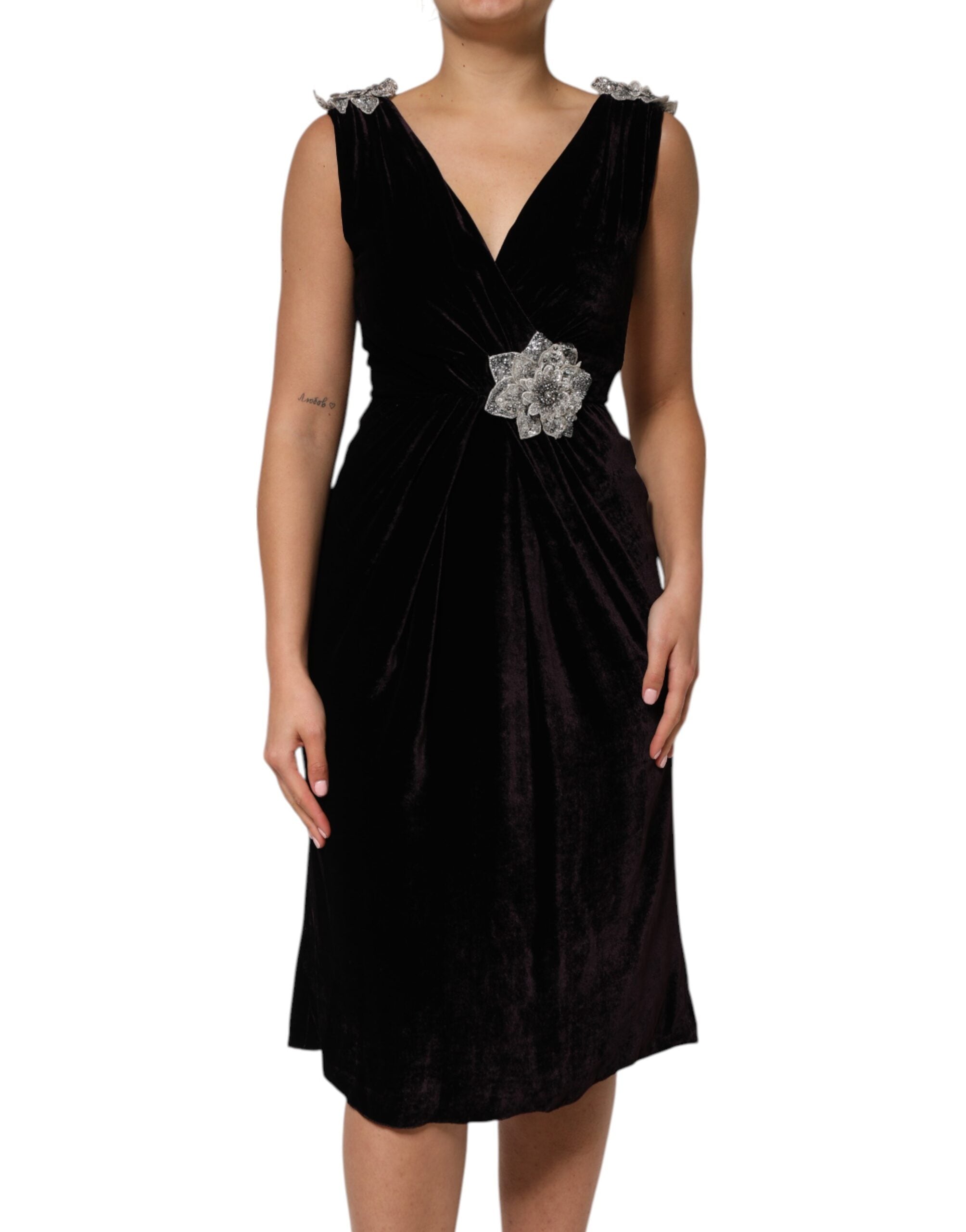 Black Velvet Flower Embellishment Aline Dress