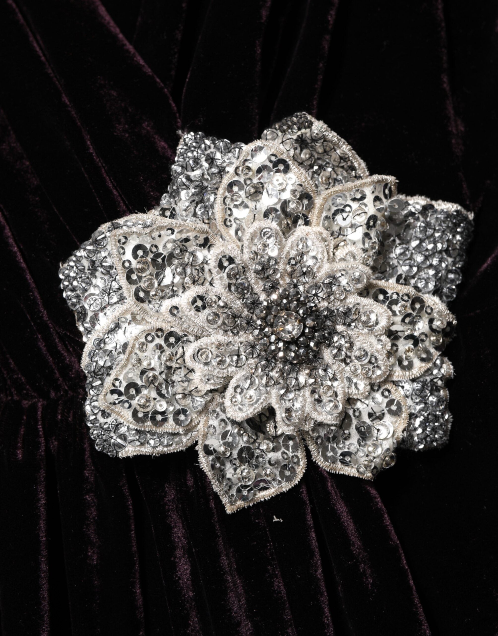 Black Velvet Flower Embellishment Aline Dress