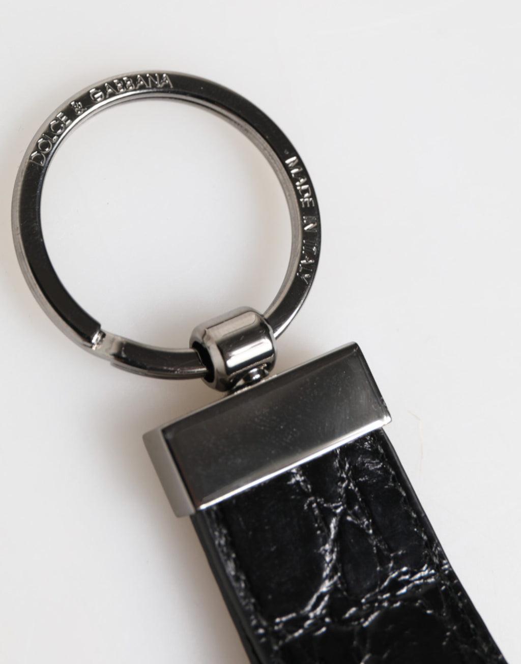 Black Leather Logo Metal Ring Keychain Holder Men Keyring