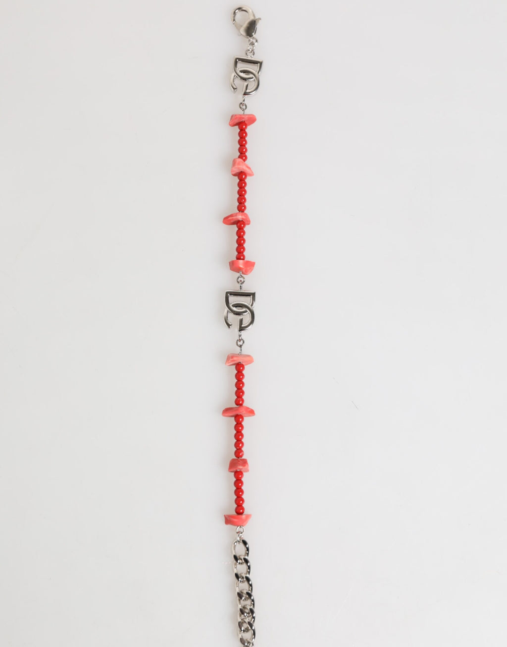 Silver Tone Brass Beaded Resin DG Logo Chain Men Bracelet