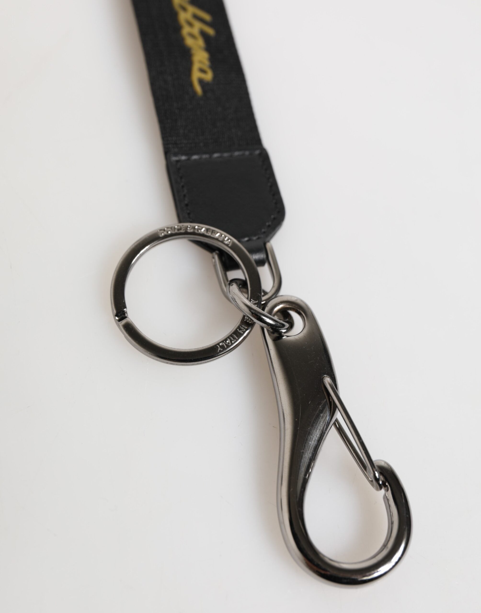 Black Yellow Polyester DG Logo Silver Keychain Keyring