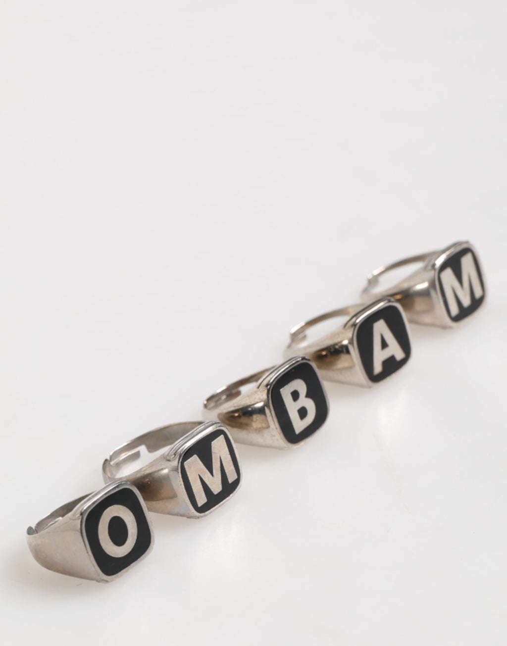 Silver Tone Brass Lettering Set 5 Pieces Adjustable Ring