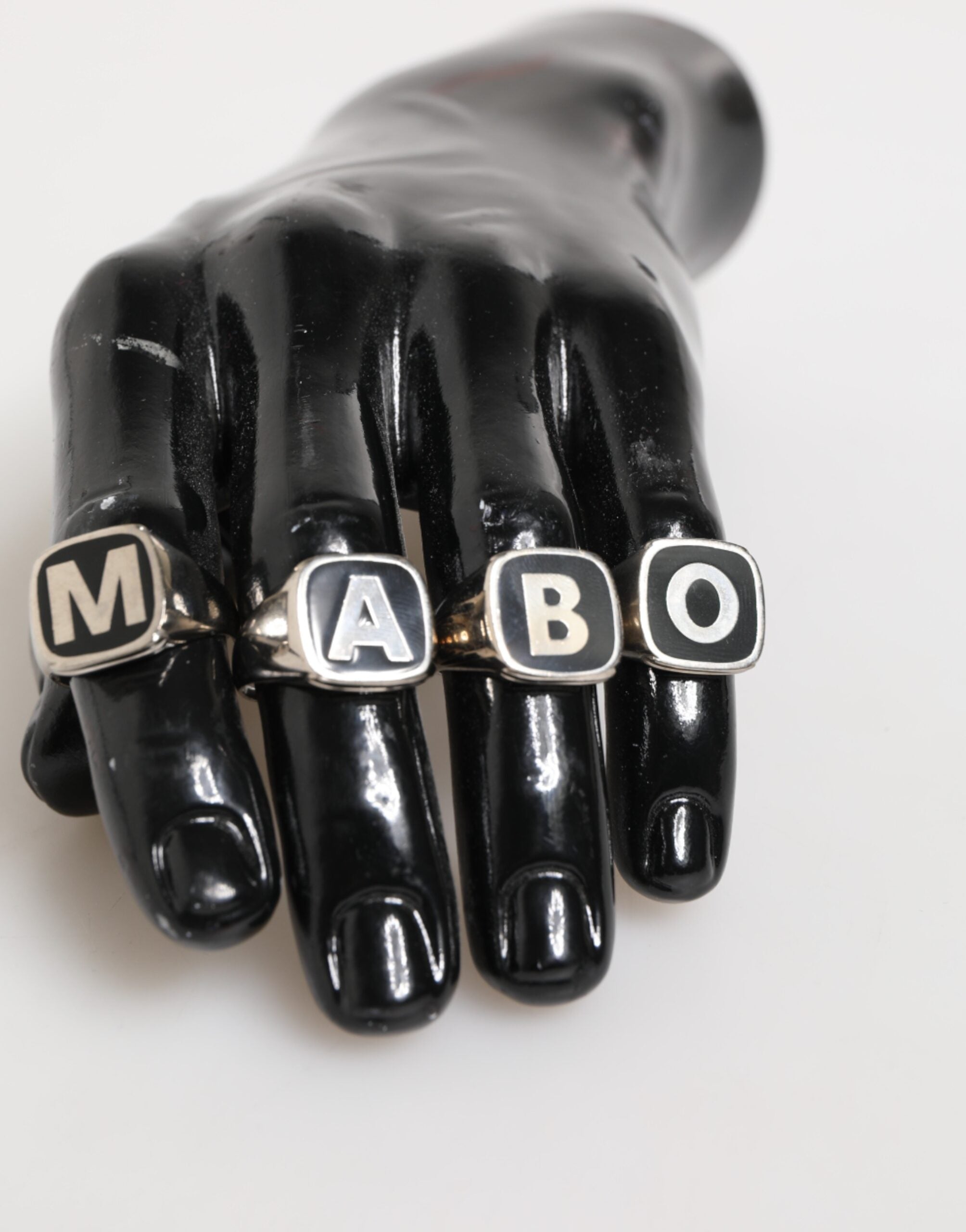 Silver Tone Brass Lettering Set 5 Pieces Adjustable Ring