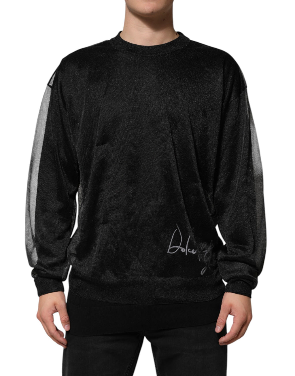 Black Polyester Pullover Sweatshirt Sweater