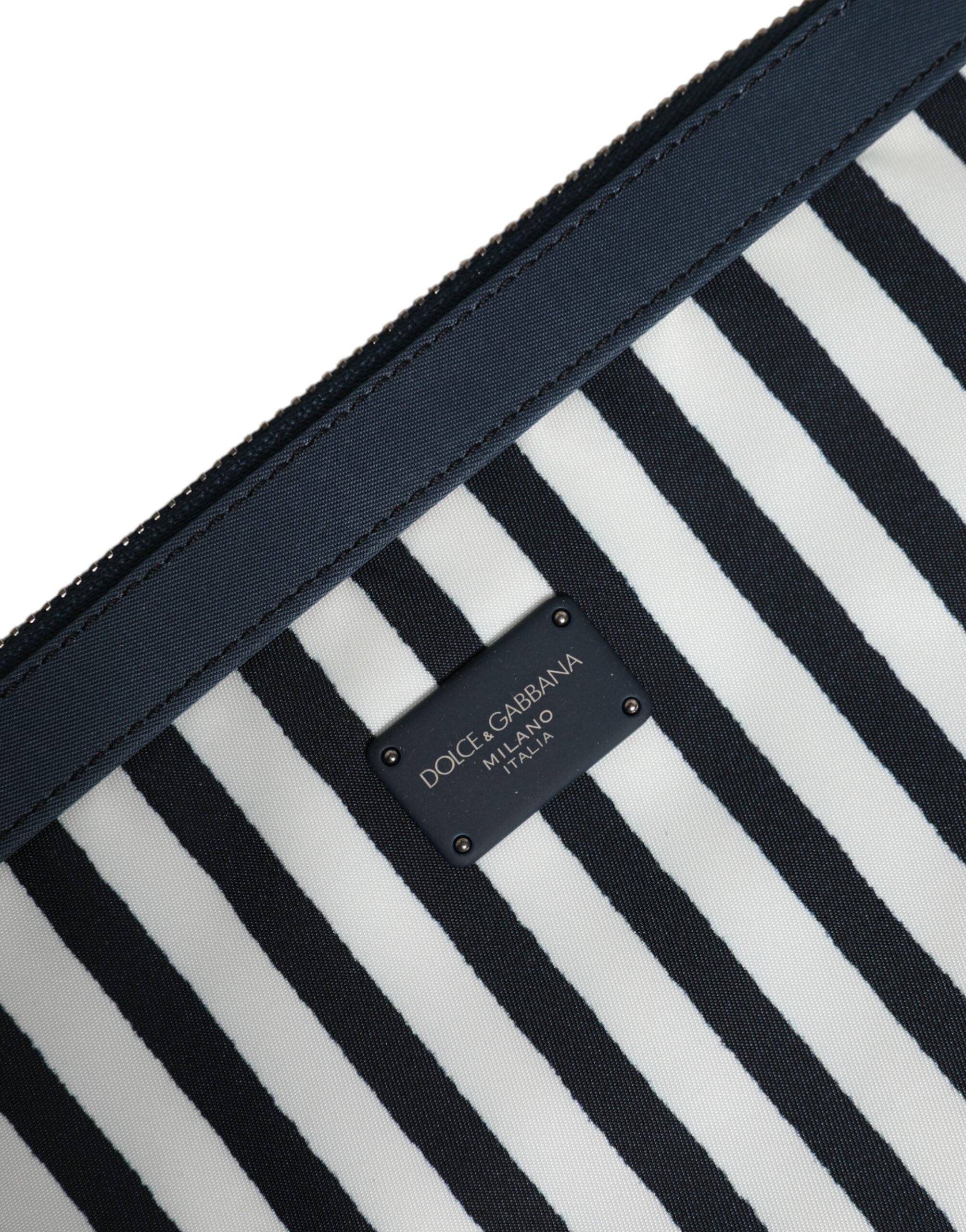 Black White Striped Logo Plaque Clutch Borse Pouch Bag