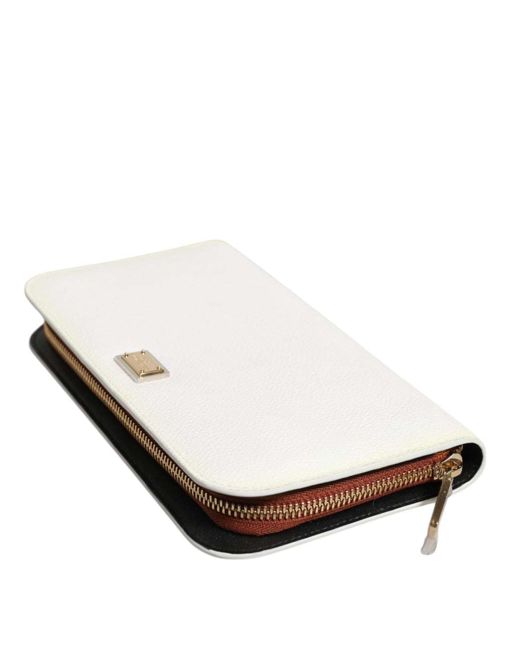 Dolce & Gabbana White Leather Logo Plaque Zip Around Continental Wallet