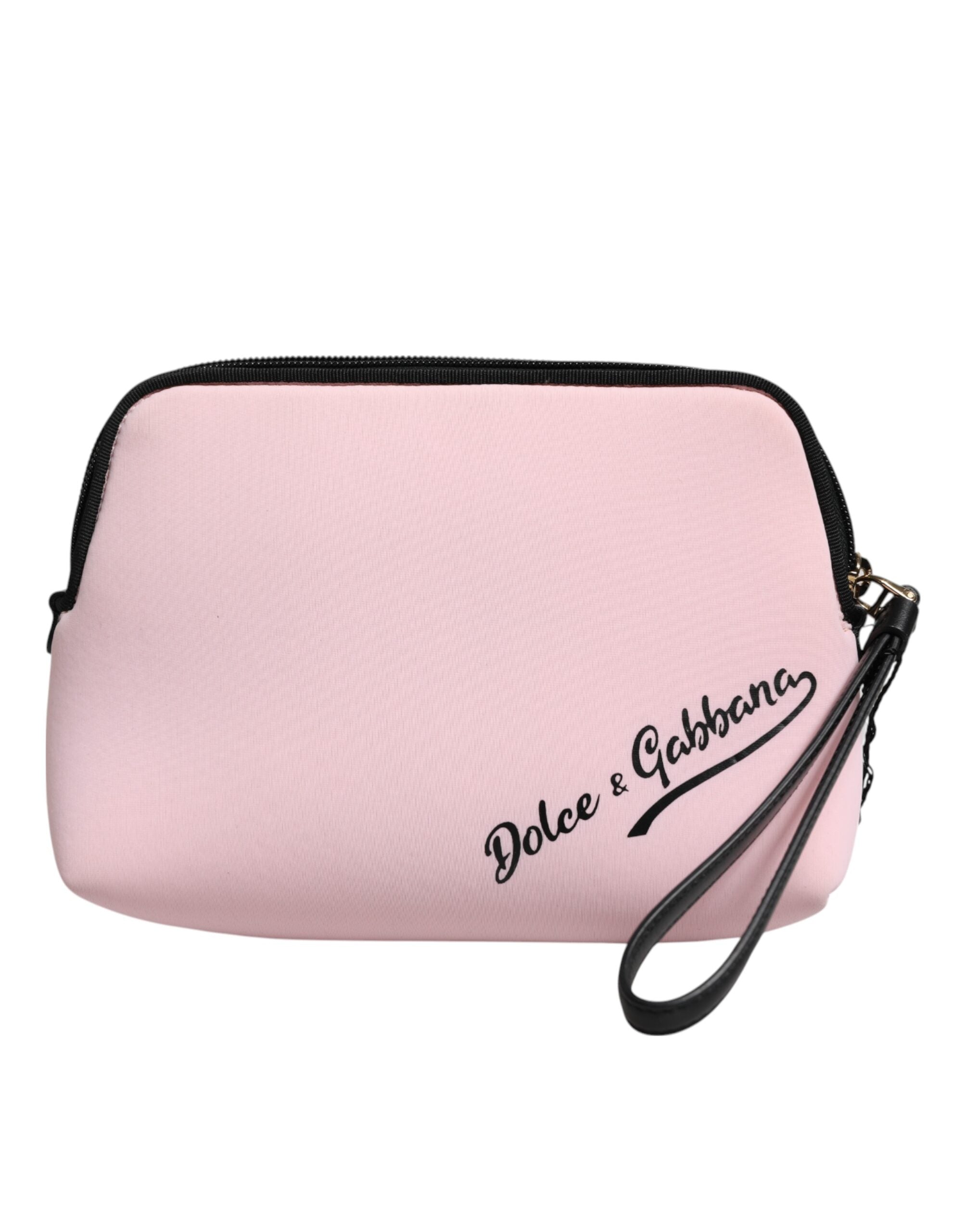 Pink Solid Nylon DG Logo Print Clutch Zip Borse Pouch Bag