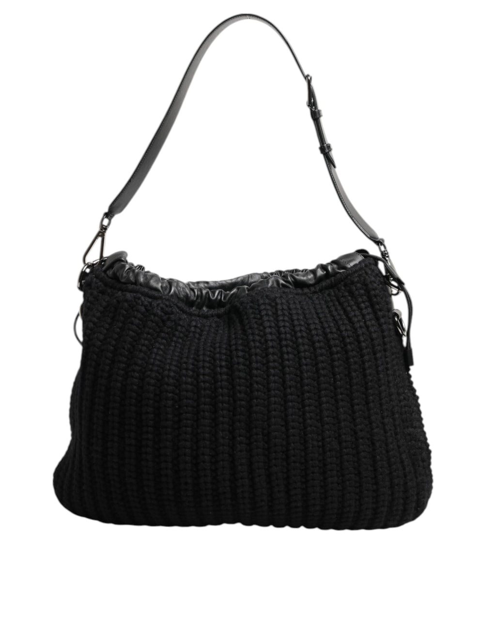 Black Cashmere Knitted Leather Shoulder Women Borse Bag
