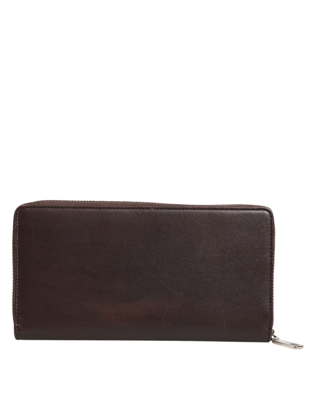 Brown Calfskin Leather Logo Zip Around Continental Wallet