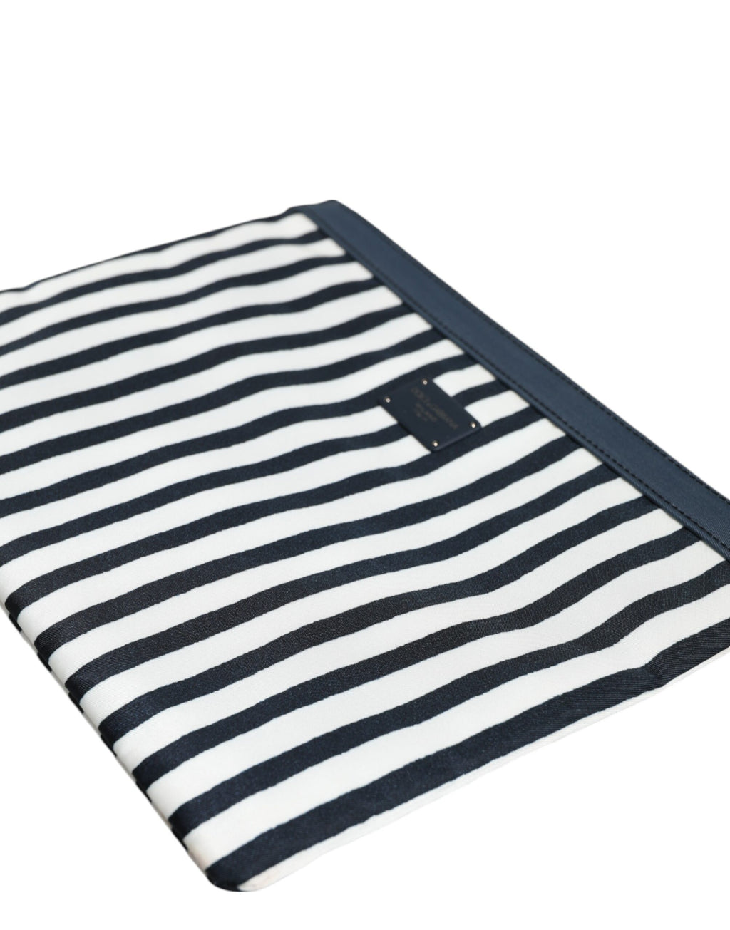 Black White Striped Logo Plaque Clutch Pouch Bag