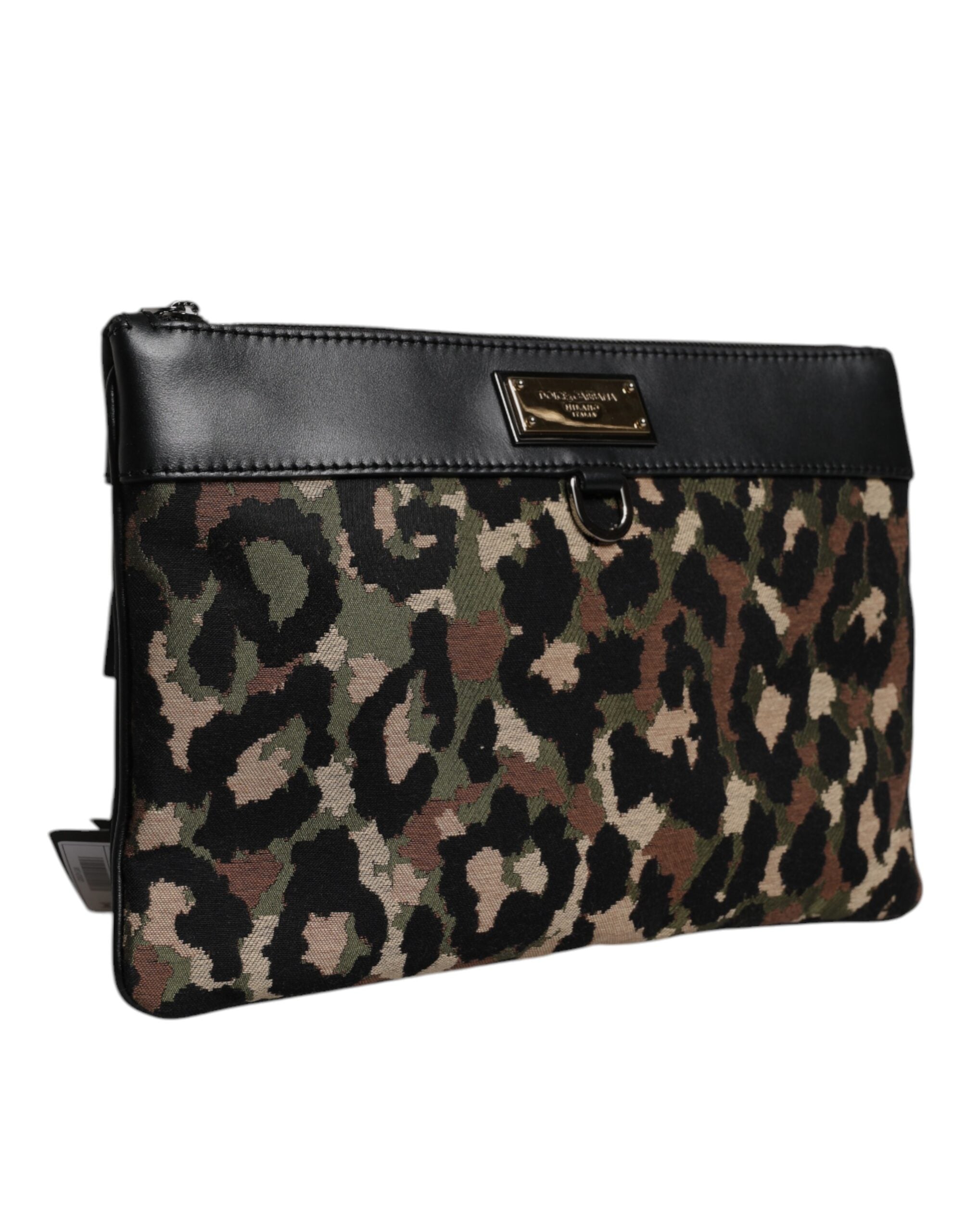 Multicolor Leopard Print Jacquard Logo Plaque Pouch Bag