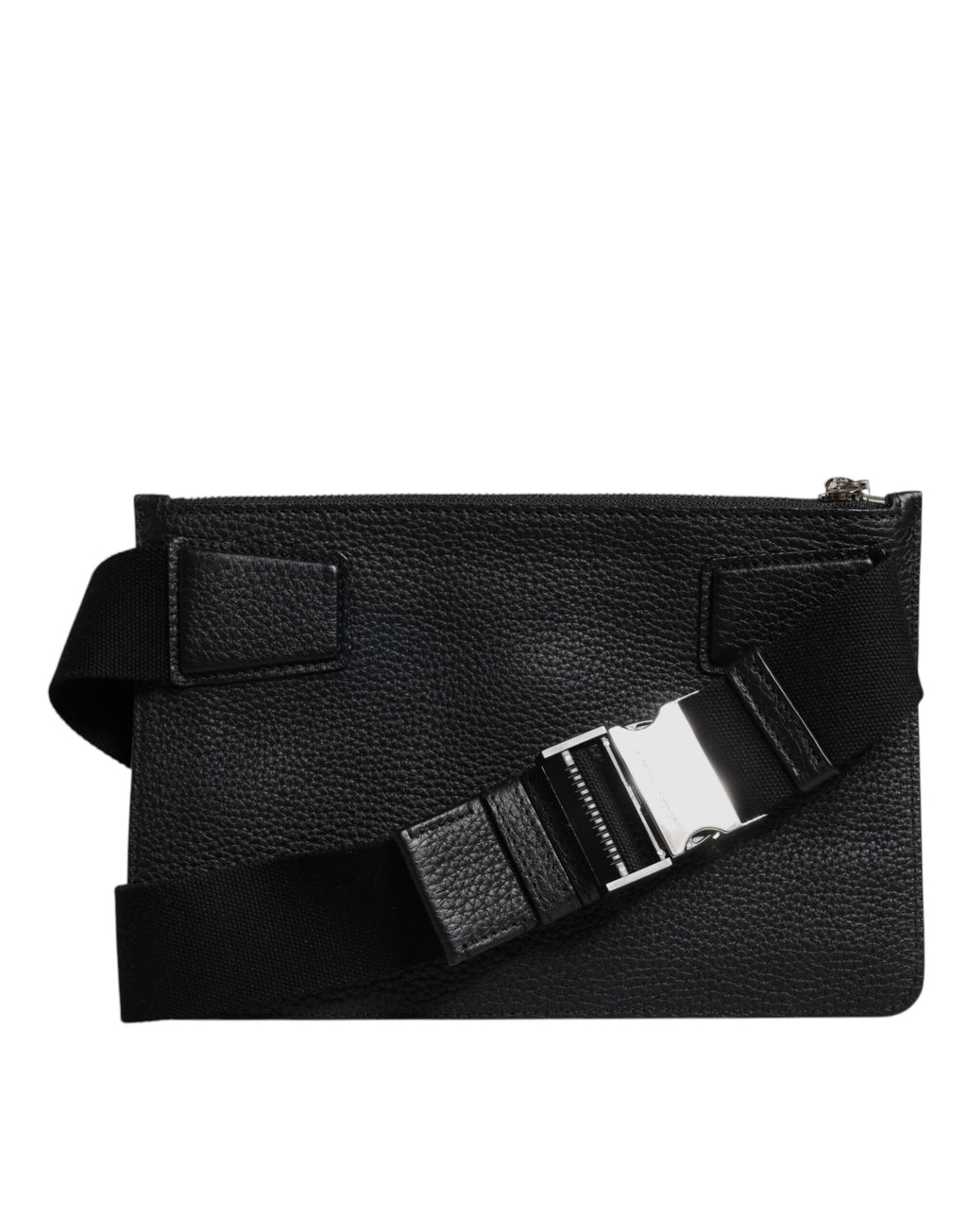 Black Leather Logo Embossed Waist Fanny Pack Borse Bag
