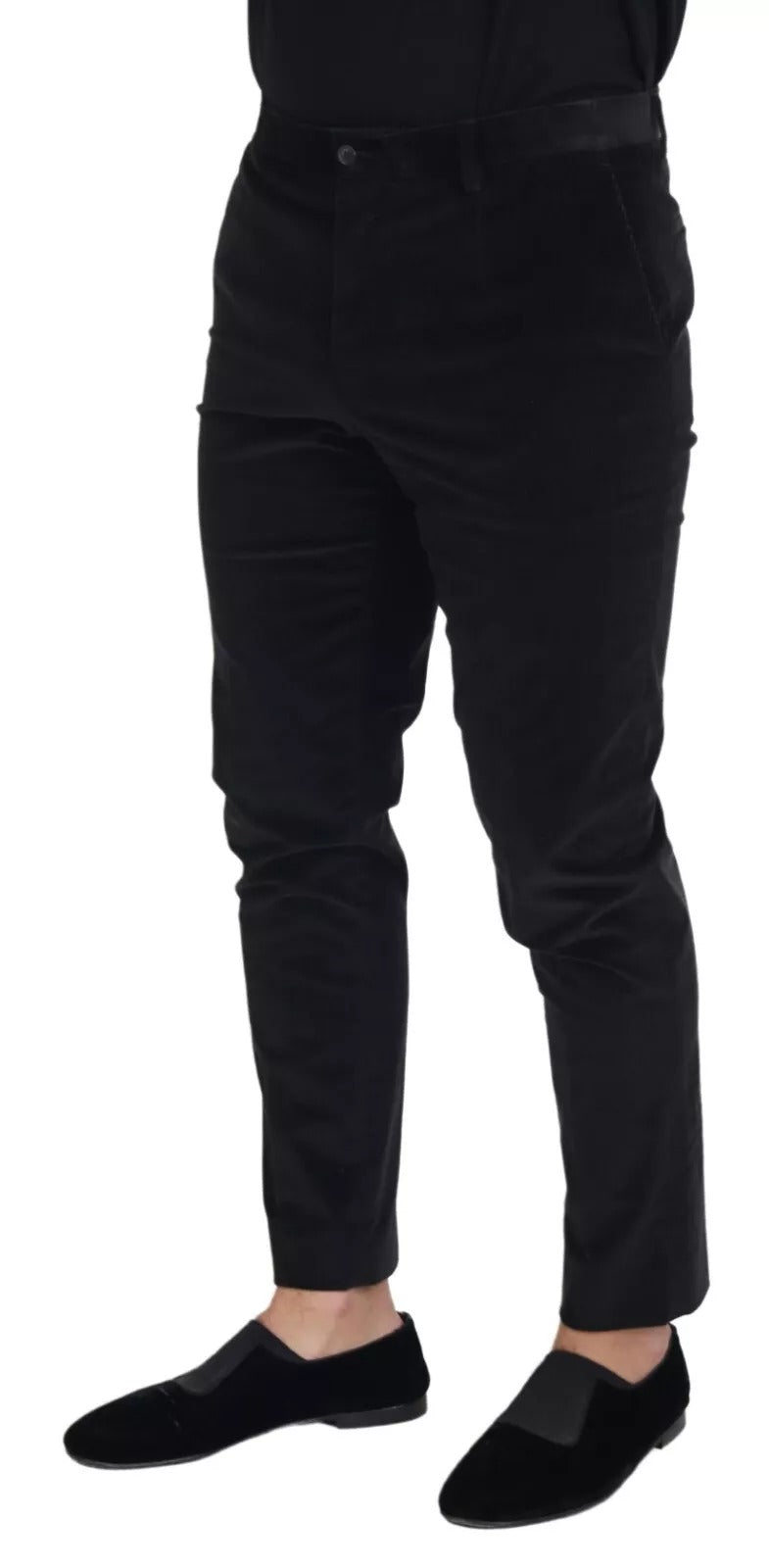 Black Stretch Cotton Slim Trousers Chino Pants