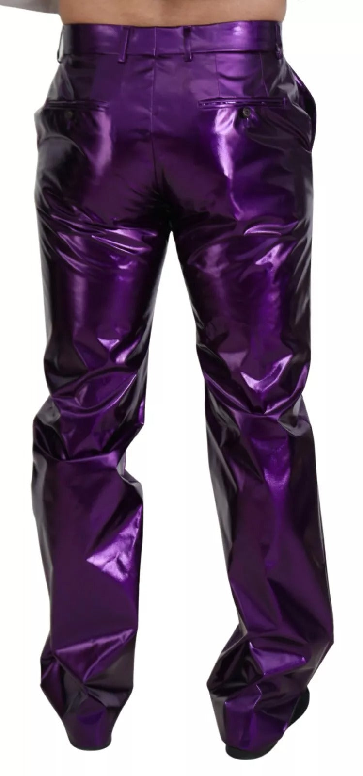 Purple Metallic Nylon Straight Trouser Pants