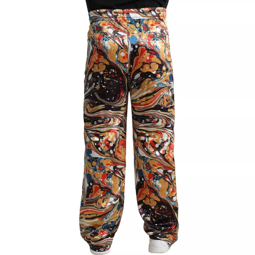 Multicolor Marble Print Satin Trouser Pants