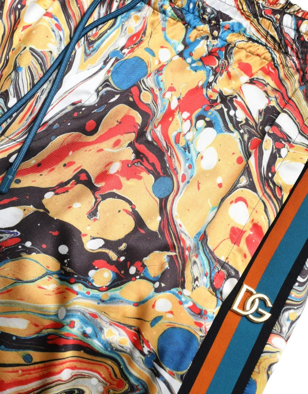 Multicolor Marble Print Satin Trouser Pants