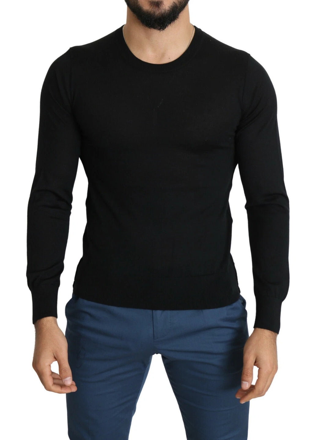 Black Cashmere Crewneck Pullover Sweater
