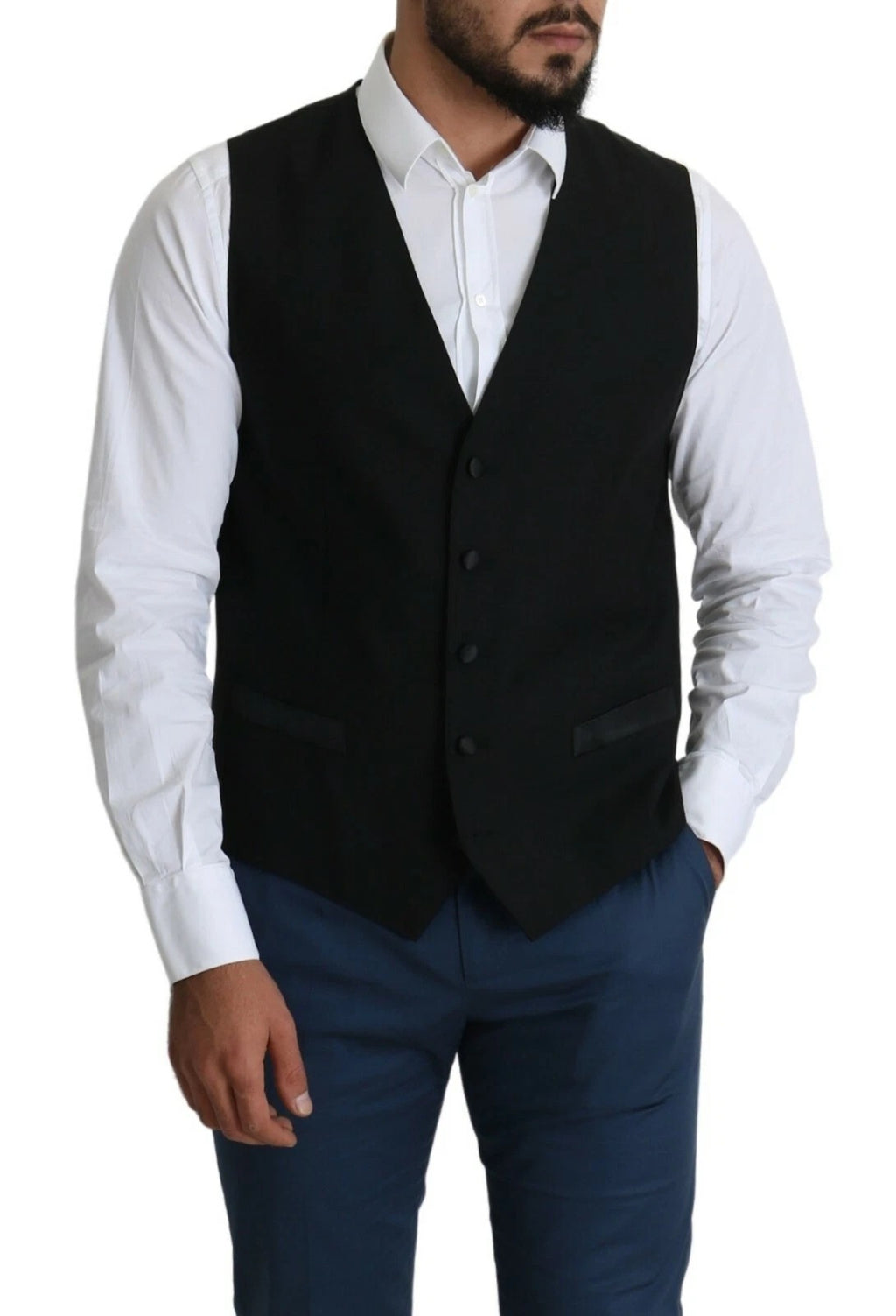 Black Wool Men Formal Waistcoat Vest