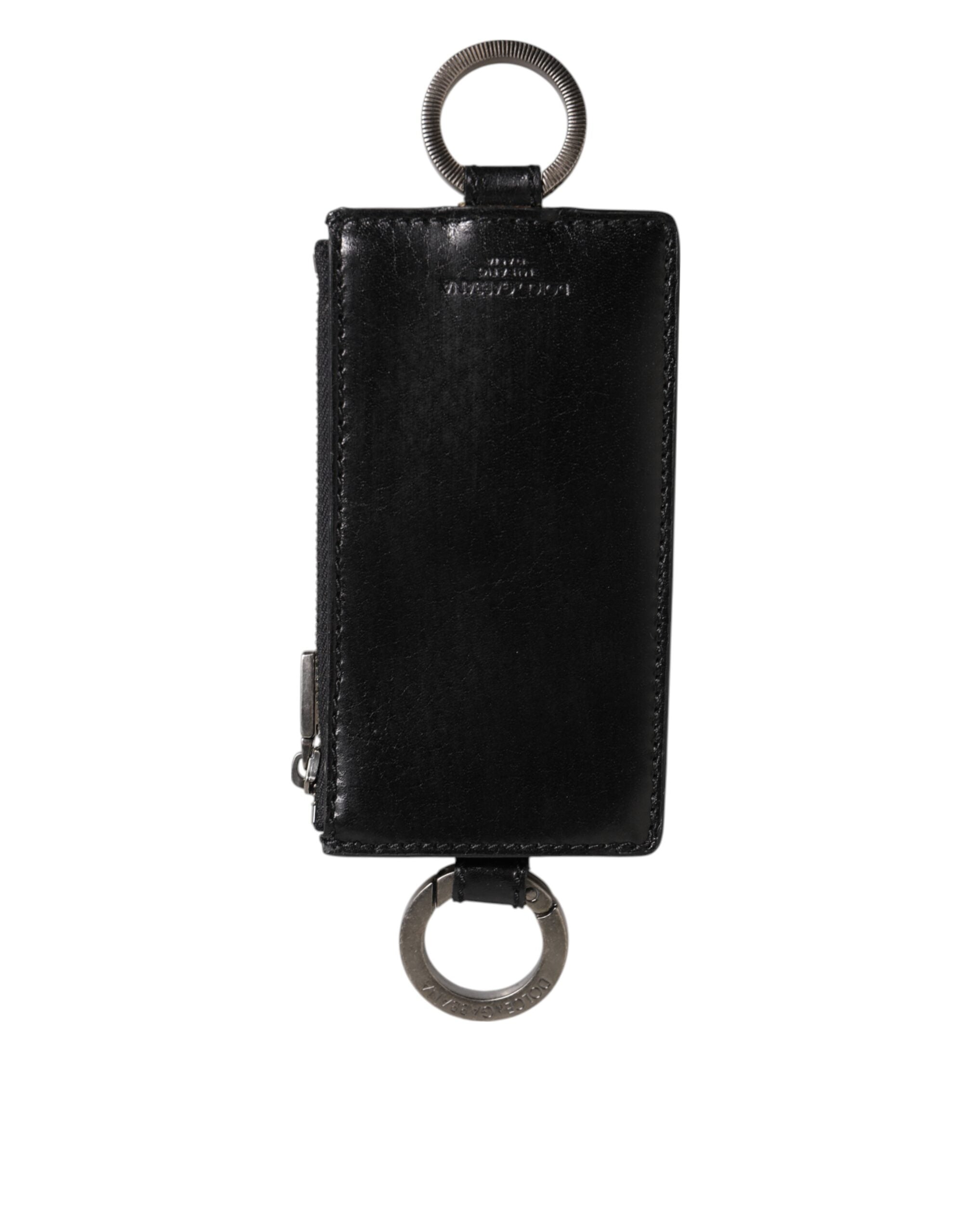 Black Leather Logo Embossed Lanyard Card Holde Wallet