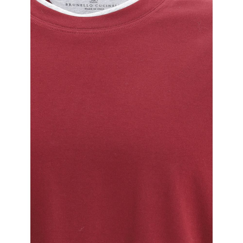 Brunello Cucinelli Bordeaux Cotton T-Shirt