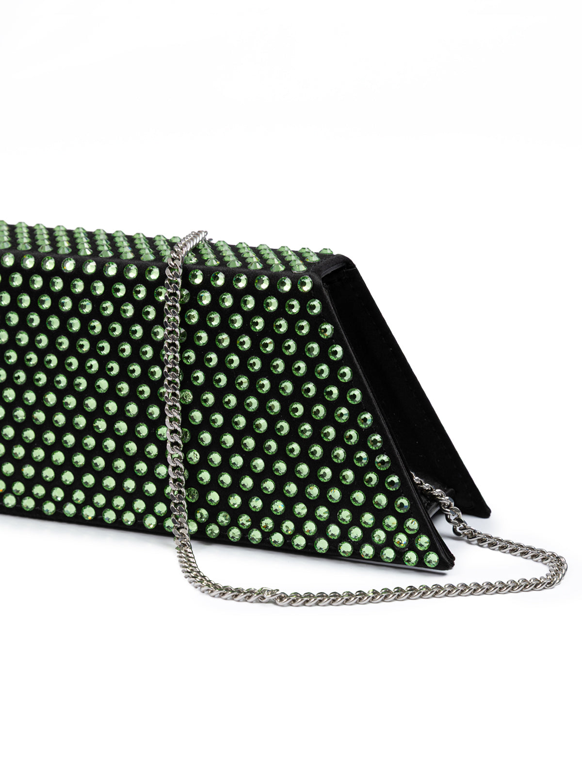 Mini Black Satin And Green Crystals Shoulder Bag