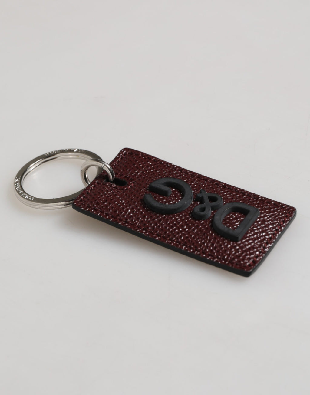 Dark Brown Leather Logo Metal Ring Men Keychain Keyring