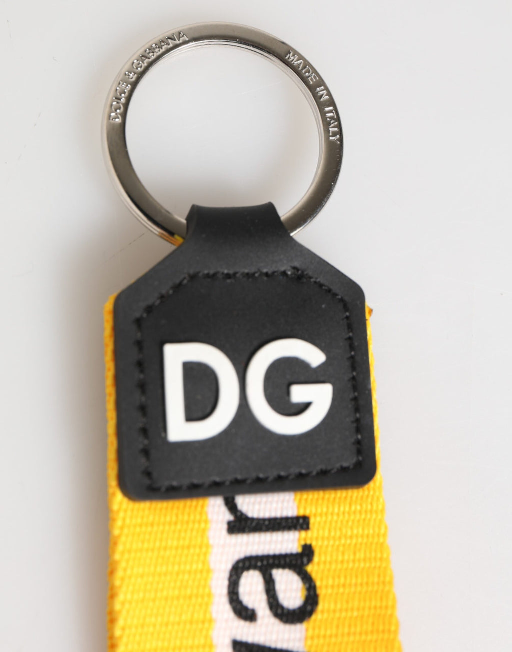 Dolce & Gabbana Yellow Logo Polyester Silver Brass Holder Keychain Keyring
