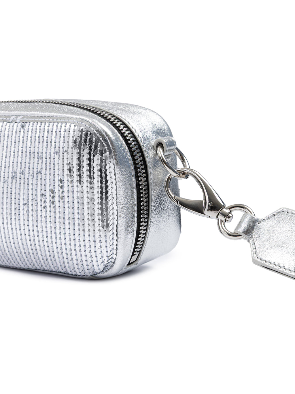 Silver Paillettes and Leather Clutch Bag