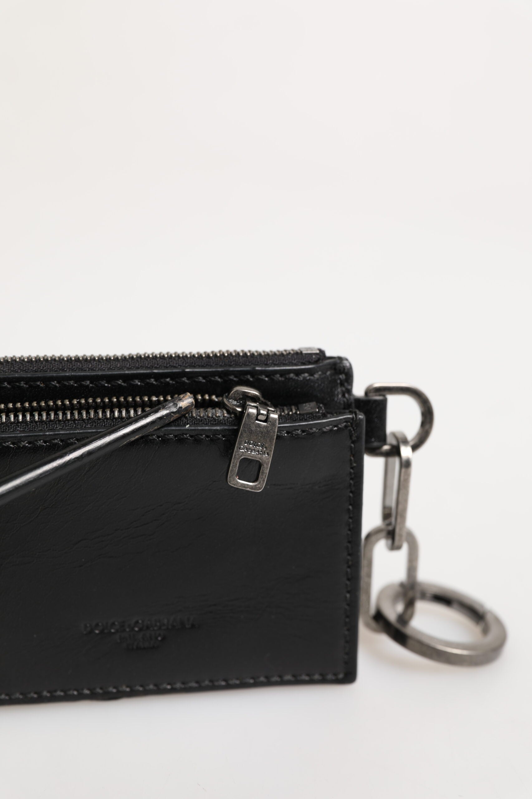 Black Leather Zip Logo Keyring Coin Purse Keyring Wallet