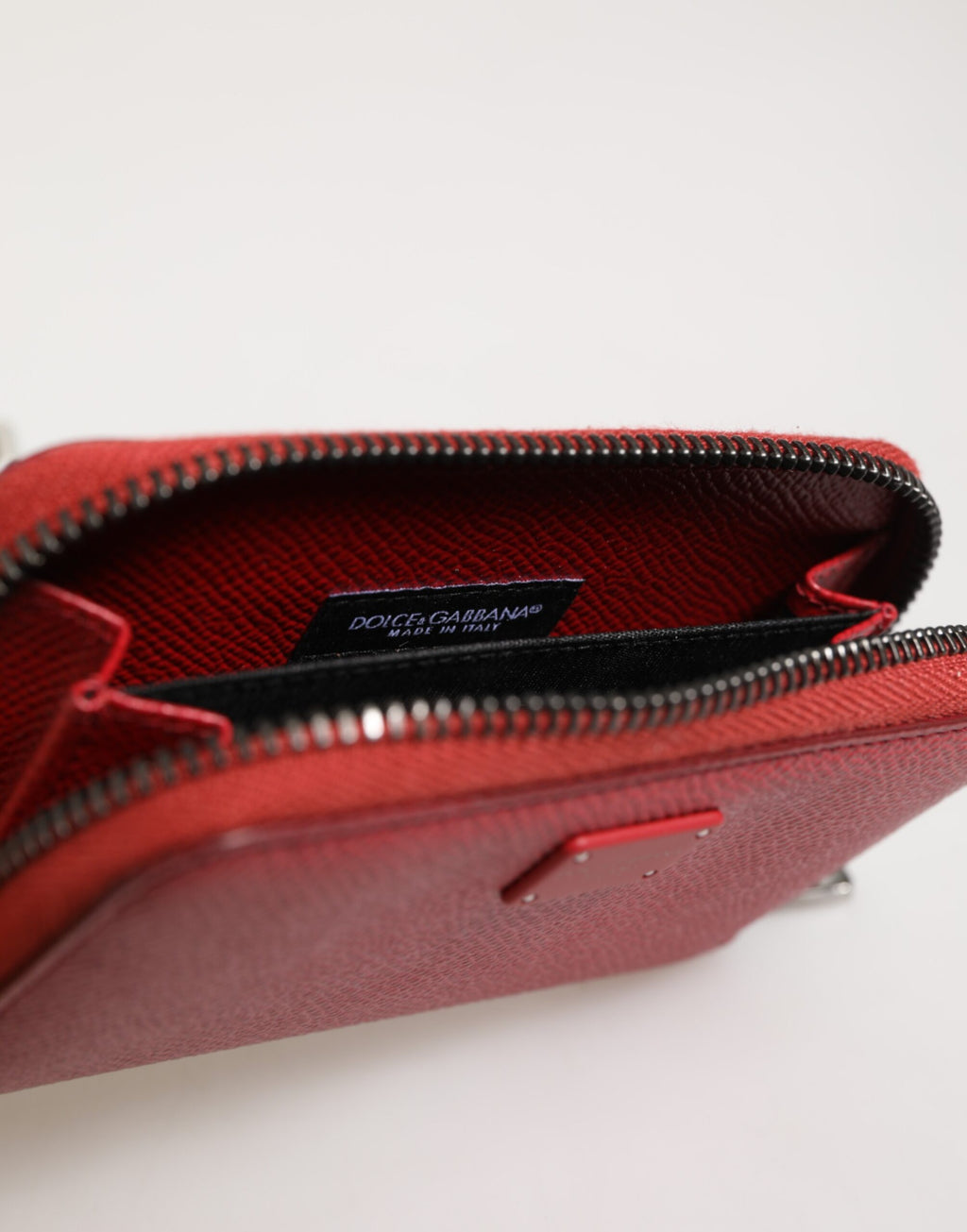 Red Leather Zip Around Logo Plaque Men Coin Purse Wallet